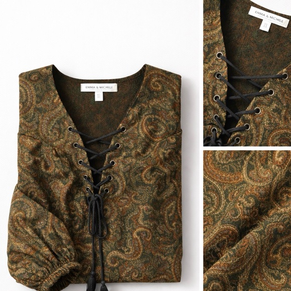 Emma & Michele Boho Paisley Lace-Up Mini Dress XXL/XXXL - Picture 2 of 3